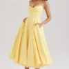 Mademoiselle Sunshine Yellow Satin Tulle Midi Dress