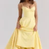 Mademoiselle Sunshine Yellow Satin Tulle Midi Dress