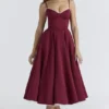 Mademoiselle Wine Satin Tulle Midi Dress