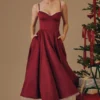 Mademoiselle Wine Satin Tulle Midi Dress