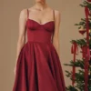 Mademoiselle Wine Satin Tulle Midi Dress