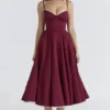 Mademoiselle Wine Satin Tulle Midi Dress