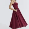 Mademoiselle Wine Satin Tulle Midi Dress