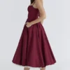 Mademoiselle Wine Satin Tulle Midi Dress
