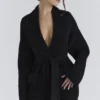 Madison Black Pure Wool Draped Front Cardigan