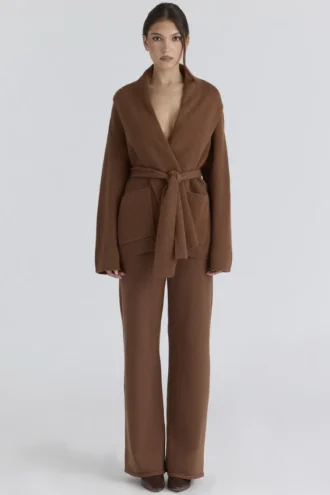 Chelsea Tan Cashmere + Wool Wide Leg Trousers