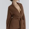 Madison Tan Pure Wool Draped Front Cardigan