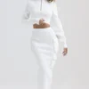 Reeva White Balloon Sleeve Ribbed Sweater