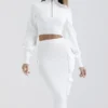 Reeva White Balloon Sleeve Ribbed Sweater