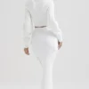 Maeve White Ribbed Knit Cargo Skirt