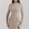 Mahalia Taupe Long Sleeve Mini Dress