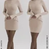 Mahalia Taupe Long Sleeve Mini Dress