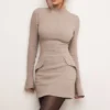 Mahalia Taupe Long Sleeve Mini Dress