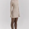 Mahalia Taupe Long Sleeve Mini Dress