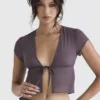 Maia Dark Mauve Tie Front Top