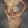 Maia Shimmer Cafe Au Lait Tie Front Top