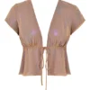 Maia Shimmer Cafe Au Lait Tie Front Top