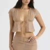 Maia Shimmer Cafe Au Lait Tie Front Top