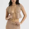Maia Shimmer Cafe Au Lait Tie Front Top