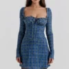 Malika Blue Tartan Corset Mini Dress
