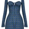 Malika Blue Tartan Corset Mini Dress