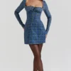 Malika Blue Tartan Corset Mini Dress