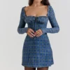 Malika Blue Tartan Corset Mini Dress