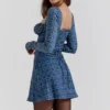 Malika Blue Tartan Corset Mini Dress