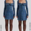 Malika Blue Tartan Corset Mini Dress