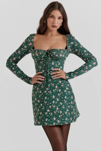 Malika Green Floral Corset Mini Dress