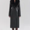 Marcel Black Faux Fur Trimmed Vegan Leather Coat