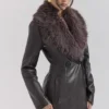 Marcel Brown Faux Fur Trimmed Vegan Leather Coat