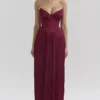 Marcella Berry Pleated Satin Maxi Dress