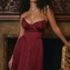 Marcella Berry Pleated Satin Maxi Dress