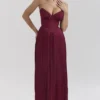 Marcella Berry Pleated Satin Maxi Dress