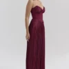 Marcella Berry Pleated Satin Maxi Dress