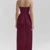 Marcella Berry Pleated Satin Maxi Dress