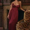 Marcella Berry Pleated Satin Maxi Dress