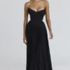 Marcella Black Georgette Pleated Maxi Dress
