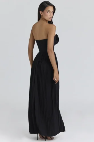 Marcella Black Georgette Pleated Maxi Dress