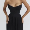 Marcella Black Georgette Pleated Maxi Dress