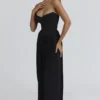 Marcella Black Georgette Pleated Maxi Dress