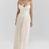 Marcella Ivory Georgette Pleated Maxi Dress