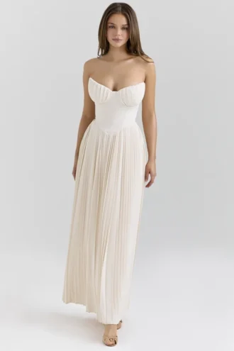 Marcella Ivory Georgette Pleated Maxi Dress