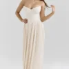 Marcella Ivory Georgette Pleated Maxi Dress