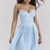 Marcella Ocean Blue Pleated Maxi Dress