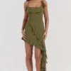 Marcia Olive Ruffle Mini Dress