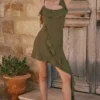 Marcia Olive Ruffle Mini Dress
