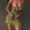 Marcia Olive Ruffle Mini Dress