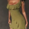 Marcia Olive Ruffle Mini Dress